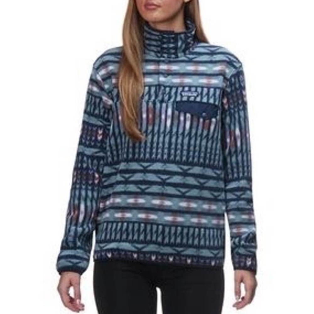 Patagonia Womens Kuta Klash Synchilla Printed Shadow Blue Fleece pullover snap-T
